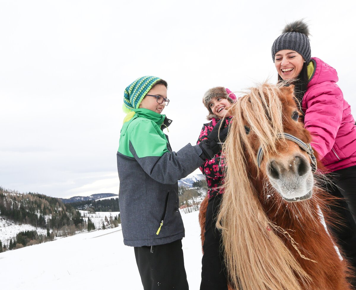 Kinder mit Pony | © Niederösterreich Werbung / schwarz-koenig.at Kinder streicheln Pony | © Niederösterreich Werbung / schwarz-koenig.at