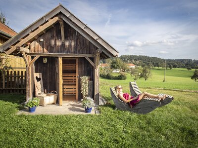 Saunahütte beim Ferienhaus Ortner | © Urlaub am Bauernhof Oberösterreich / Monika und Josef Ortner Saunahütte beim Ferienhaus Ortner in Esternberg | © Urlaub am Bauernhof Oberösterreich / Monika und Josef Ortner