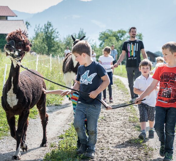 Kinder mit Lamas | © Urlaub am Bauernhof - TVB SilberregionKarwendel