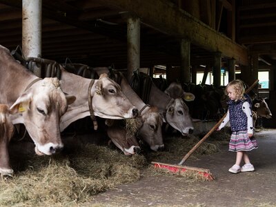 Mädchen im Stall beim Ferienhof auf der Heidegg | © Urlaub am Bauernhof Vorarlberg / Carletto Photography